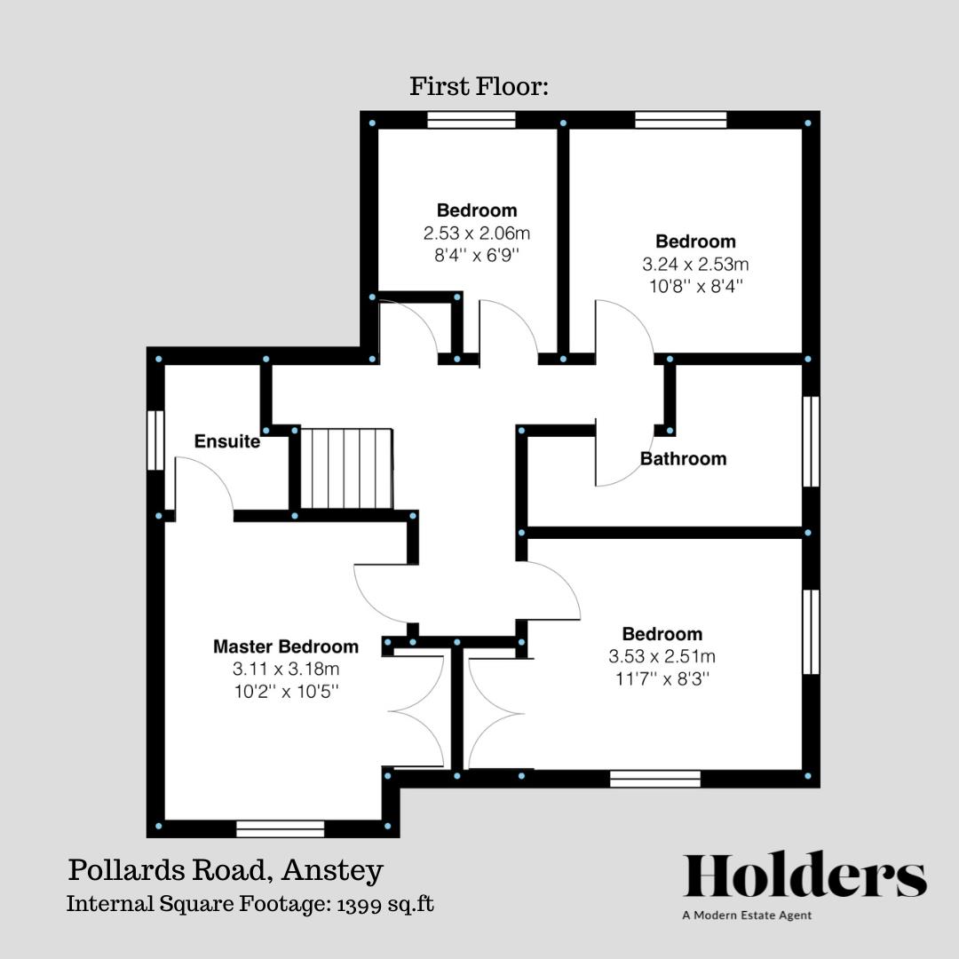 First Floor Floorplan for Pollards Road, Anstey, Leicester