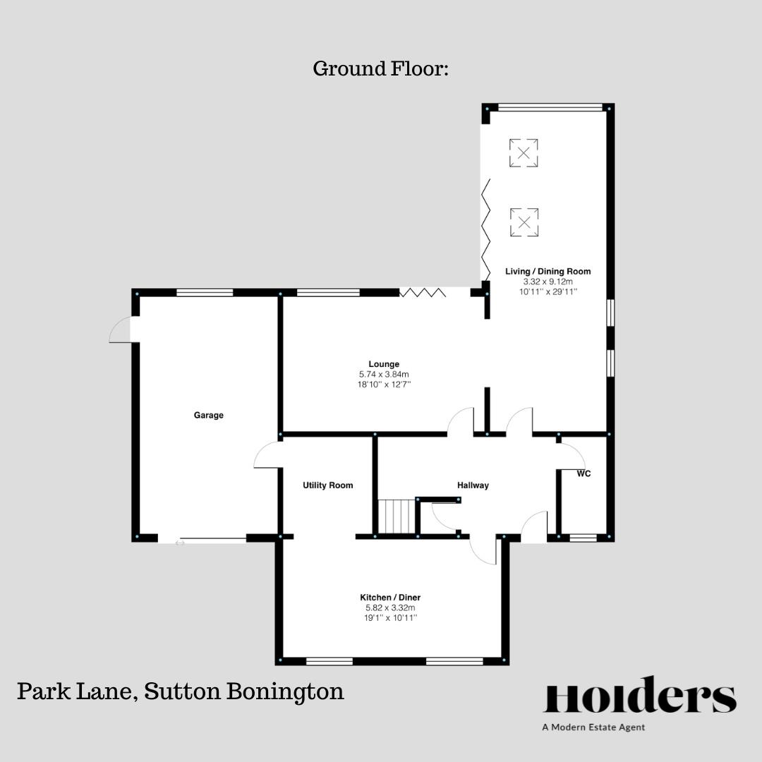 Ground Floor Floorplan for Park Lane, Sutton Bonington, Loughborough