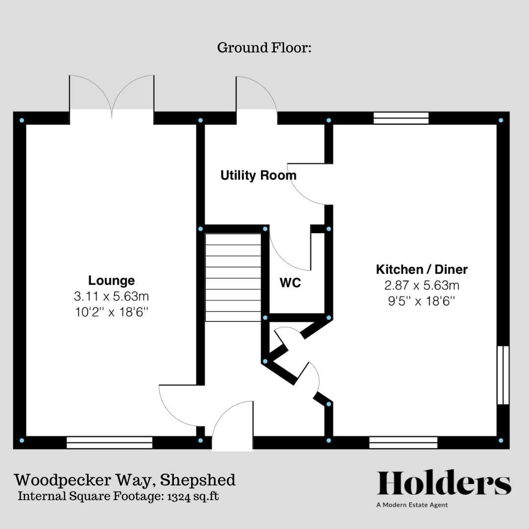 Ground Floor Floorplan for Woodpecker Way, Shepshed, Loughborough