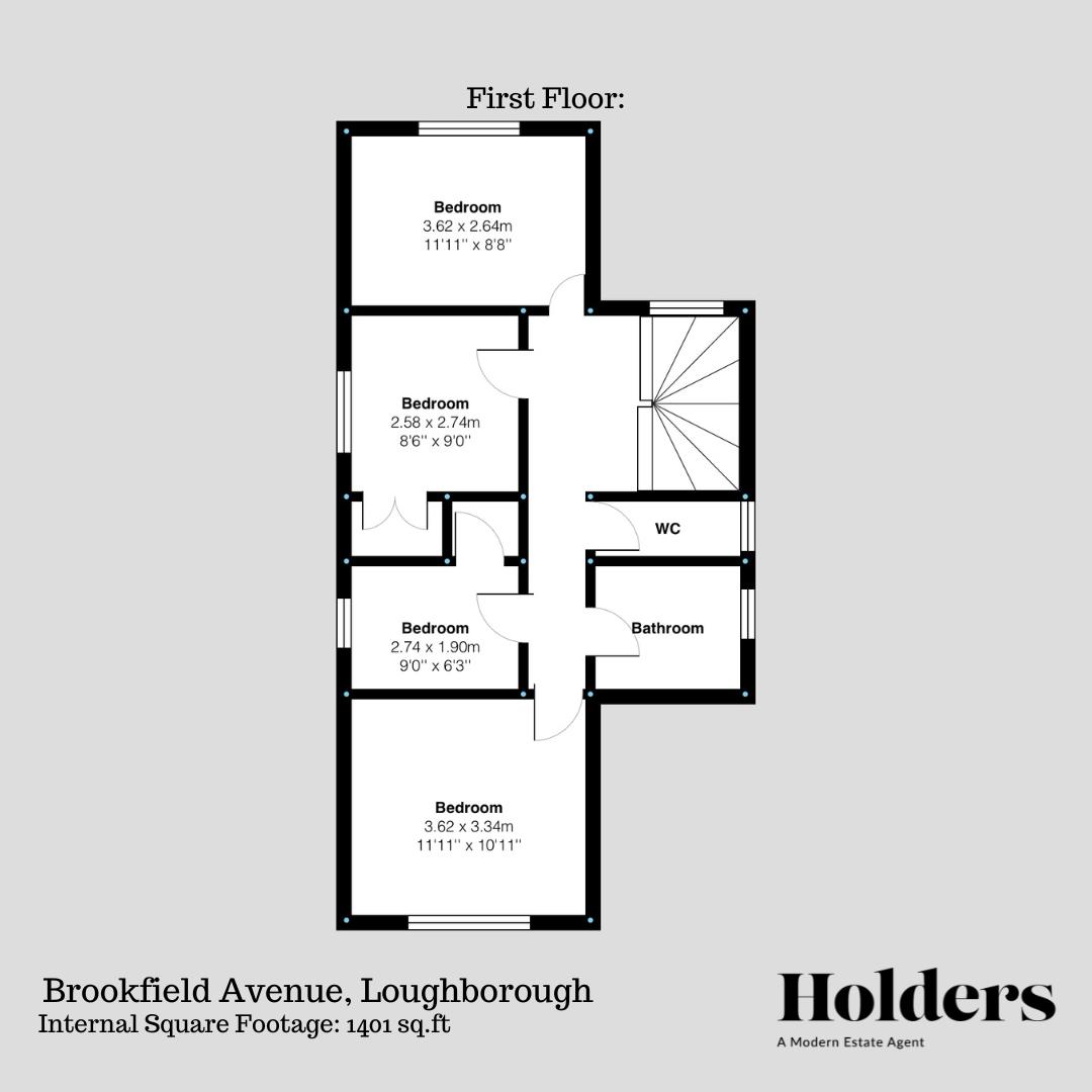 First Floor Floorplan for Brookfield Avenue, Loughborough