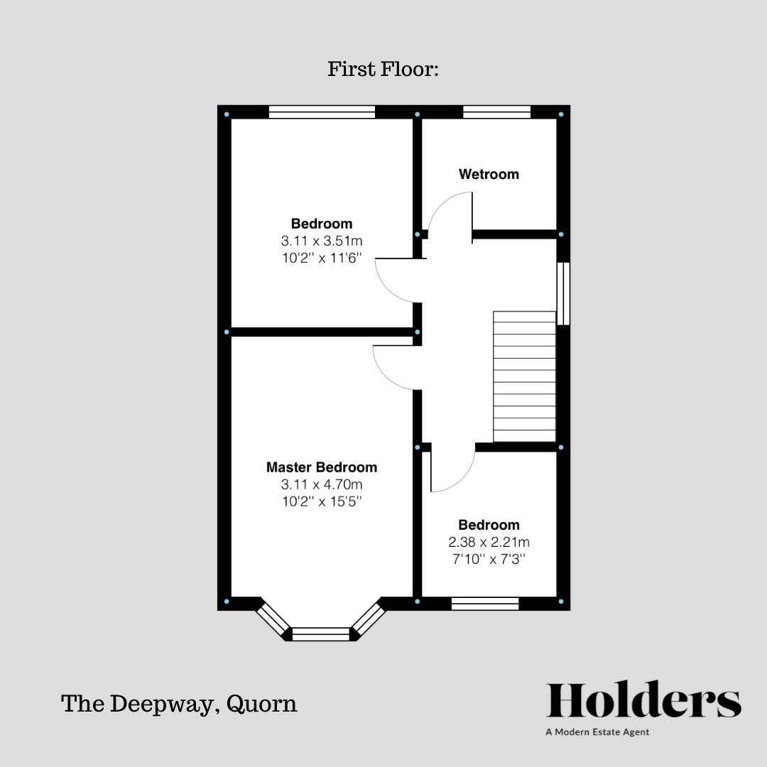 First Floor Floorplan for The Deepway, Quorn, Loughborough