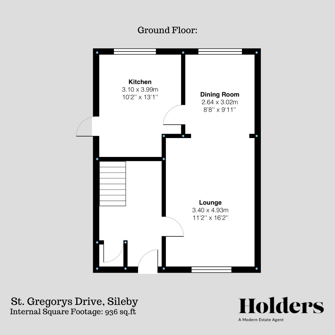 Ground Floor Floorplan for St. Gregorys Drive, Sileby, Loughborough