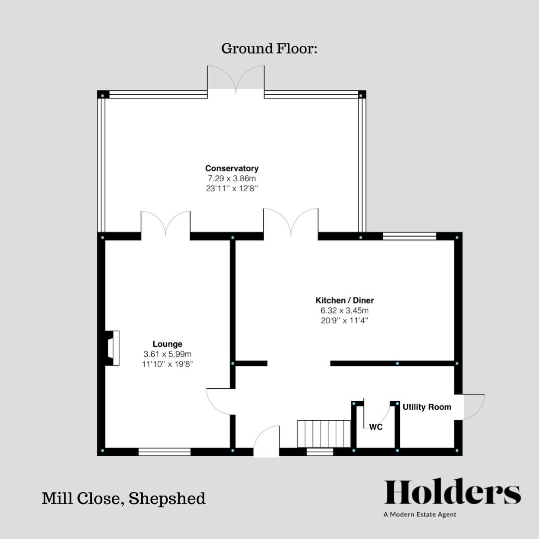 Ground Floor Floorplan for Mill Close, Shepshed, Loughborough